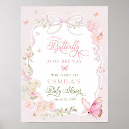 Little Butterfly Floral Girl Baby Shower Welcome  ポスター