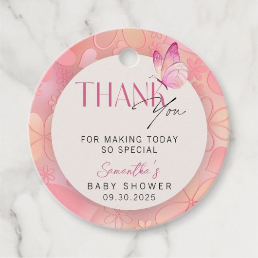 Little Butterfly on the Way赤ちゃんシャワーありがとう フェイバータグ (正面)