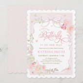 Little Butterfly Pink Baby Shower Invitation 招待状 (正面/裏面)