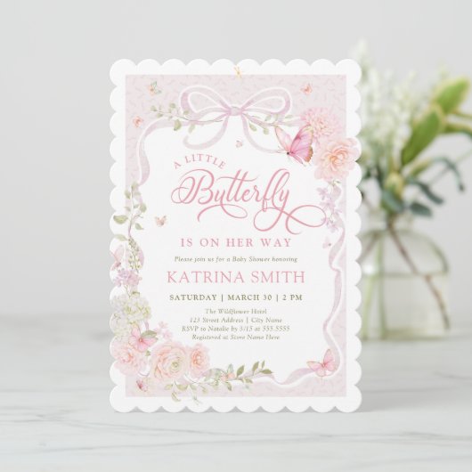 Little Butterfly Pink Baby Shower Invitation 招待状 (スタンド正面)