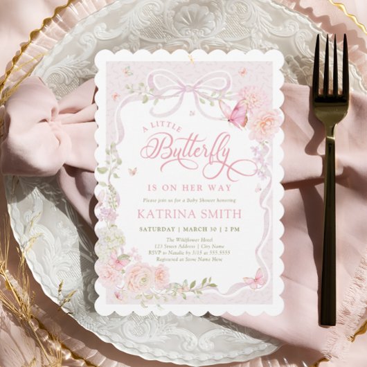 Little Butterfly Pink Baby Shower Invitation 招待状