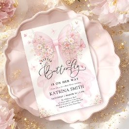 Little Butterfly Pink Bow Girl Baby Shower 招待状