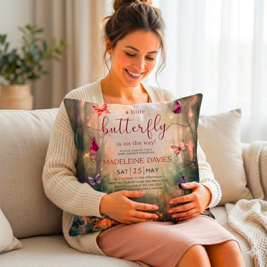 Little Butterfly Watercolor Baby Shower クッション