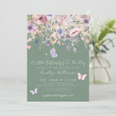 Little Butterfly Wildflower Green Baby Shower 招待状 (スタンド正面)