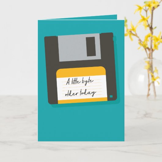 Little Byte Old Floppy Disk誕生日・カード カード (黄色い花)
