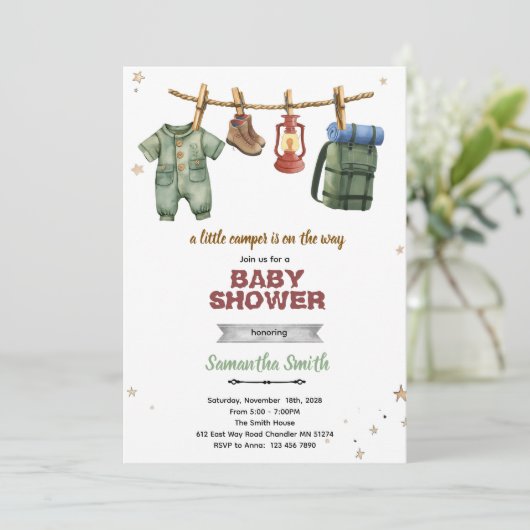 Little Camper Baby Shower Invitation 招待状 (スタンド正面)