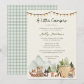 Little Camper Woodland Rustic Baby Shower 招待状 (正面/裏面)