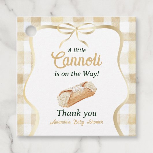 Little Cannoli Neutral Beige Italian Baby Shower フェイバータグ (正面)