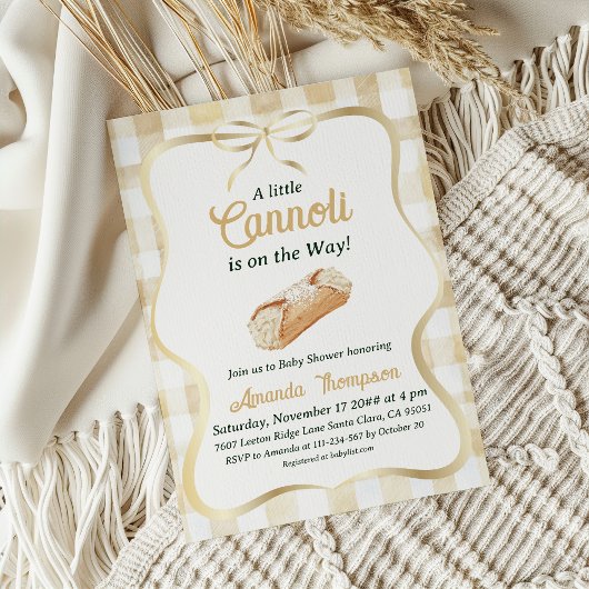 Little Cannoli Neutral Beige Italian Baby Shower 招待状