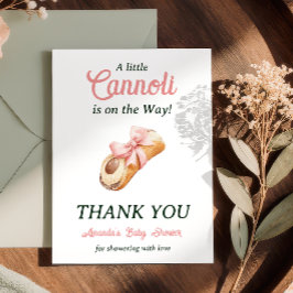 Little Cannoli Pink Bow Girl Italian Baby Shower サンキューカード