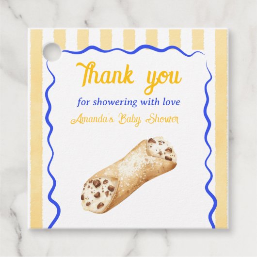 Little Cannoli Yellow Blue Italian Baby Shower フェイバータグ (正面)