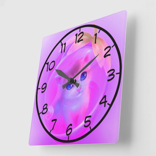 little cat スクエア壁時計 (傾斜)