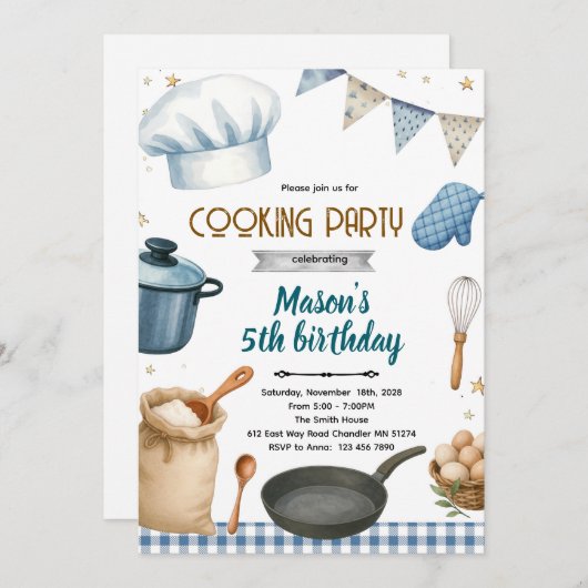 Little Chef cooking baking party invitation 招待状 (正面/裏面)