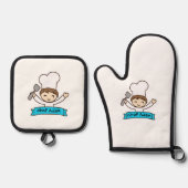 "Little Chef" Kids' Graphic  鍋つかみ&鍋敷きセット (正面)