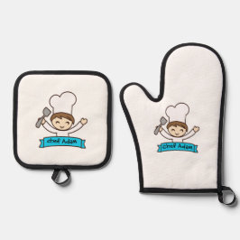 "Little Chef" Kids' Graphic  鍋つかみ&鍋敷きセット