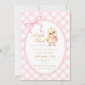 Little Chick Coquette Pink Bow Girl Baby Shower 招待状 (正面)