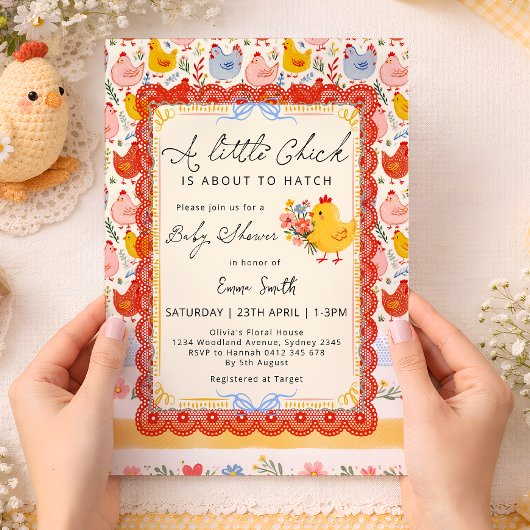 Little Chick Farm Chicken Girl Baby Shower 招待状