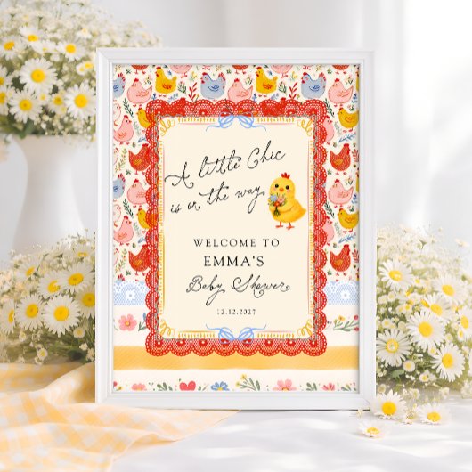 Little Chick Floral Rustic Baby Shower Welcome ポスター