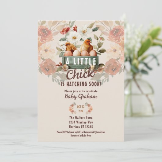 Little Chick Hatching Baby Shower 招待状 (スタンド正面)