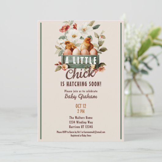Little Chick Hatching Soon Baby Shower 招待状 (スタンド正面)