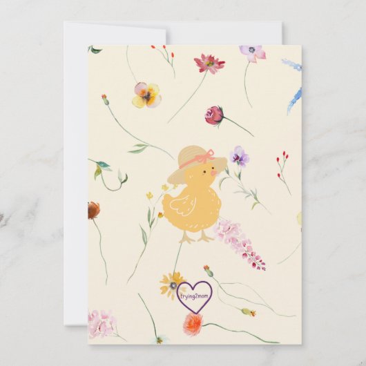 Little Chick is One, Floral 1st Birthday 招待状 (裏面)