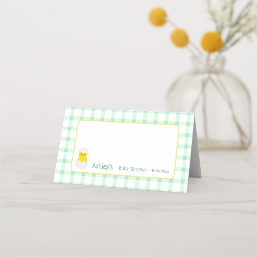 Little Chick To Hatch Gender Neutral Baby Shower プレイスカード (正面)