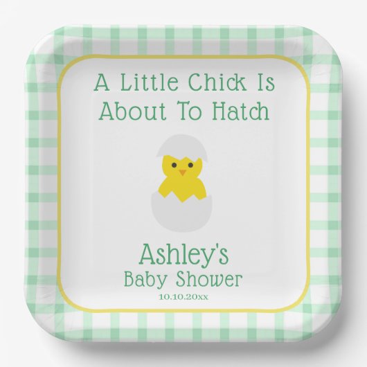 Little Chick To Hatch Gender Neutral Baby Shower ペーパープレート (正面)
