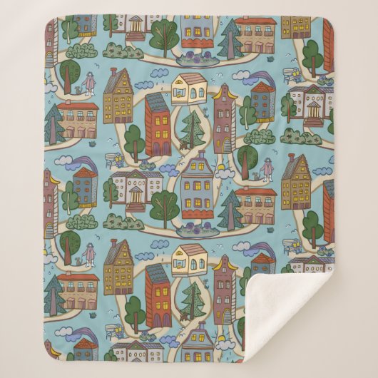 little city houses pattern  シェルパブランケット (正面)