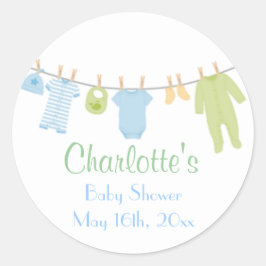 Little Clothes Blue & Green Baby Showerスタンプ ラウンドシール