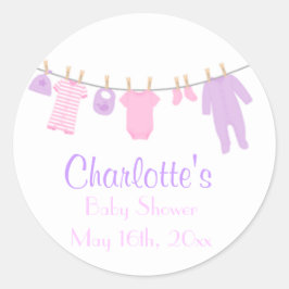 Little Clothes Pink & Purple Baby Showerスタンプ ラウンドシール