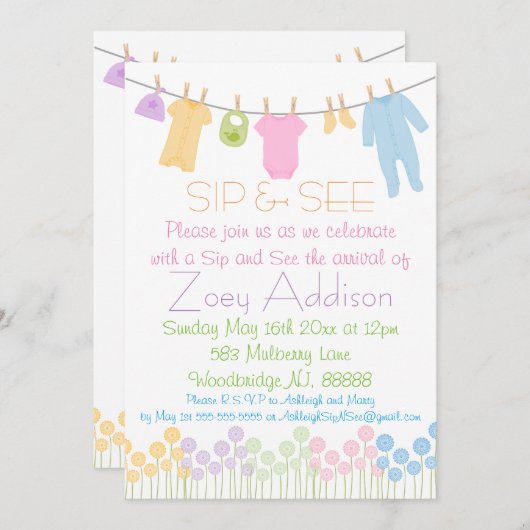 Little Clothes Sip and See 招待状 (正面/裏面)