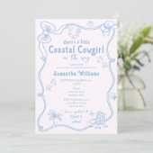 Little Coastal Cowgirl Pink Blue Girl Baby Shower 招待状 (スタンド正面)