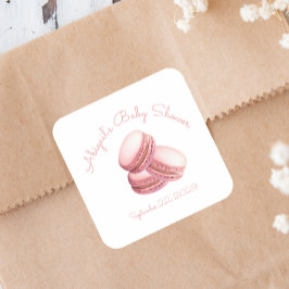 Little Cookie Macaron Pink Girl Baby Shower スクエアシール