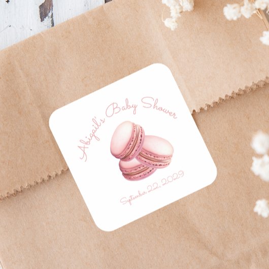 Little Cookie Macaron Pink Girl Baby Shower スクエアシール
