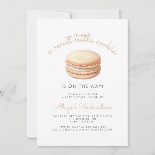 Little Cookie Macaron QR Code Neutral Baby Shower 招待状 (正面)