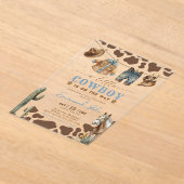 Little Cowboy Baby Shower Baby Clothes Watercolor アクリル招待状 (レイダウン)