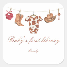 Little Cowboy Baby shower - baby's first library スクエアシール