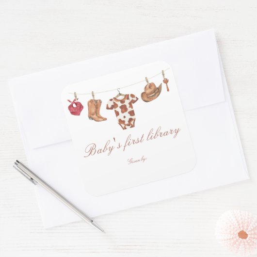 Little Cowboy Baby shower - baby's first library スクエアシール (封筒)