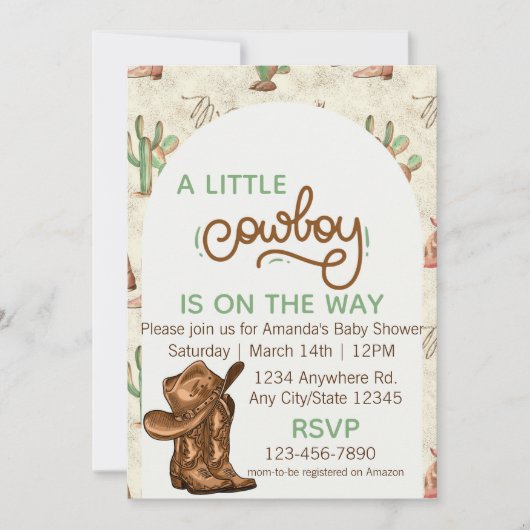 Little Cowboy Baby Shower Invitation (正面)