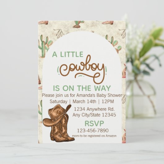 Little Cowboy Baby Shower Invitation (スタンド正面)
