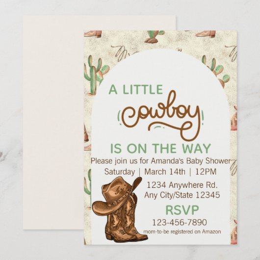 Little Cowboy Baby Shower Invitation (正面/裏面)