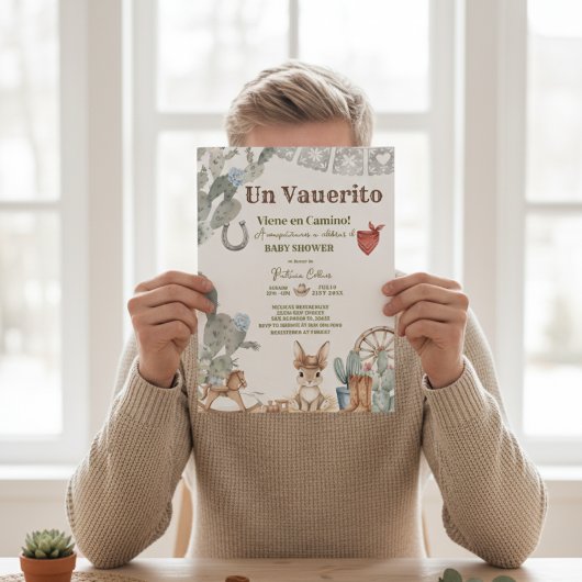 little cowboy baby shower Vaquerito Viene Camino 招待状