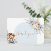 Little Cowboy Bear Baby Shower Boy thank you card サンキューカード (スタンド正面)