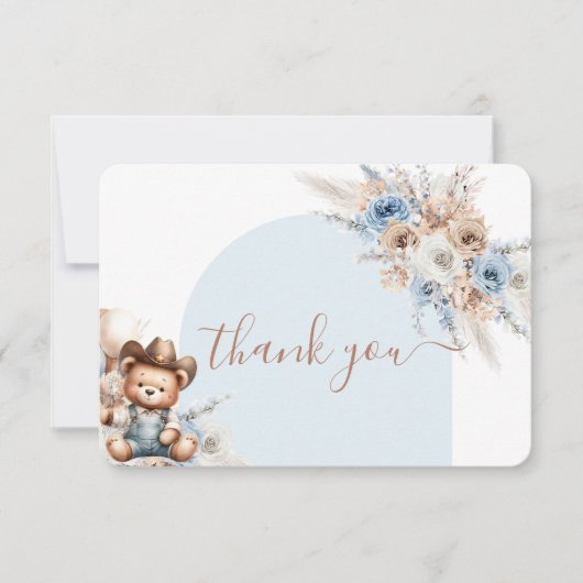 Little Cowboy Bear Baby Shower Boy thank you card サンキューカード (正面)