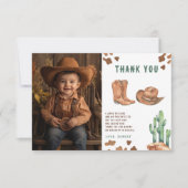Little Cowboy Birthday Party Thank you サンキューカード (正面)
