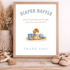 Little Cowboy Blue Baby Shower Diaper Raffle Game ポスター