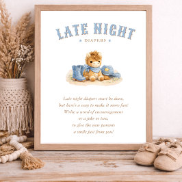 Little Cowboy Blue Baby Shower Late Night Diapers ポスター