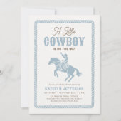 Little Cowboy Blue Gingham Baby Shower 招待状 (正面)