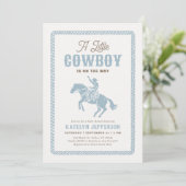 Little Cowboy Blue Gingham Baby Shower 招待状 (スタンド正面)