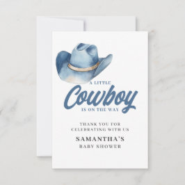 Little Cowboy Blue Western Boy Baby Shower  サンキューカード
